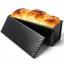 Lyksgir Pullman Loaf Pan with Lid 13x4 Inch, 2.2lb Carbon Steel Bread Pan, 2.2 lb Dough Capacity Bread Loaf Pans Heavy Duty, for Homemade Sourdough & Sandwich Breads, Nonstick & Easy Clean, Black