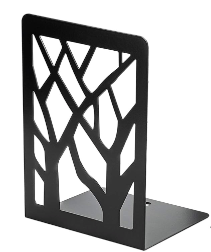 MaxGear Book Ends Tree Design Modern Bookends for Shelves, Non-Skid Book Holder, Heavy Duty Metal Book Storage for Books/CDs, Decorative Book Stopper for Home, 7 x 4.7 x 3.5”, Black, 1 Piece