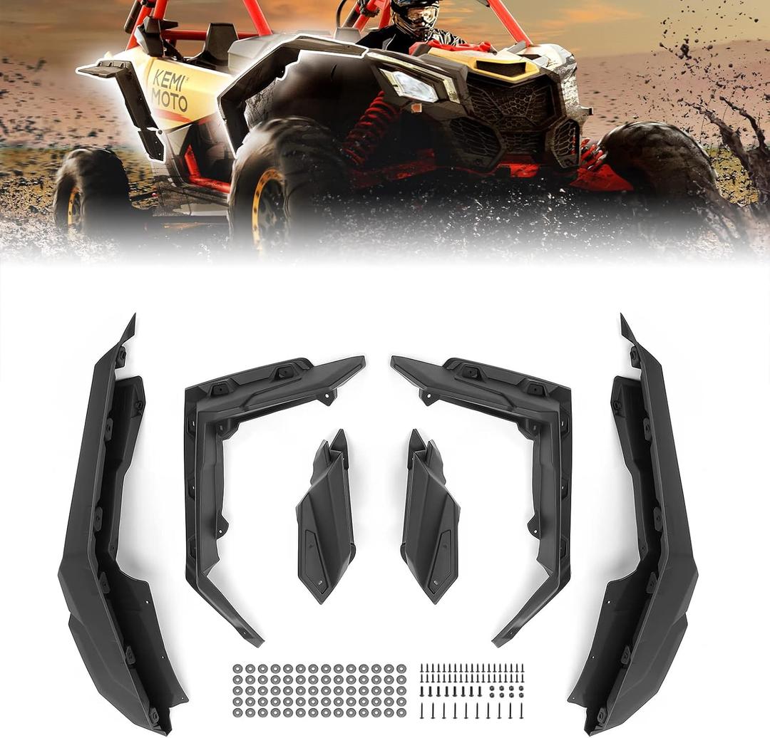 KEMIMOTO X3 Front & Rear Fender Flares, 6 PSC Extended Mud Flaps Mud Guards Compatible with Can-Am Maverick X3 & Max DS RS RC MR Turbo RR 2017-2025, Replace 715002973