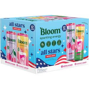 Bloom Nutrition Sparkling Energy Drink - Natural Caffeine, Zero Sugar, 180mg Caffeine - Antioxidant-Rich with Green Coffee Bean, Green Tea Extract, Prebiotics - All Stars Variety Pack - 12oz 12 Pack