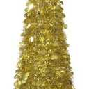 CCINEE 5FT Pop up Pencil Christmas Tinsel Tree, Collapsible Stand Easy-Assembly Gold Tinsel Xmas Tree for Holiday Party Home Office Store Classroon Decoration