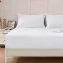 Homiest 3PCS Pure Cotton Fitted Sheet & Pillowcase Set, Queen Size, 400 Thread Count, Soft & Breathable, 15 Inch Deep Pocket, Luxury 5-Star Hotel Quality Cotton Sheets, White