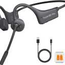 YouthWhisper Bone Conduction Bluetooth Headphones with ENC Boom Mic Wireless Computer Headsets with Mic Noise Canceling Open Ear 8H Playtime Multi-Device Pairing for Sports Work Driving Study (Dark Grey)