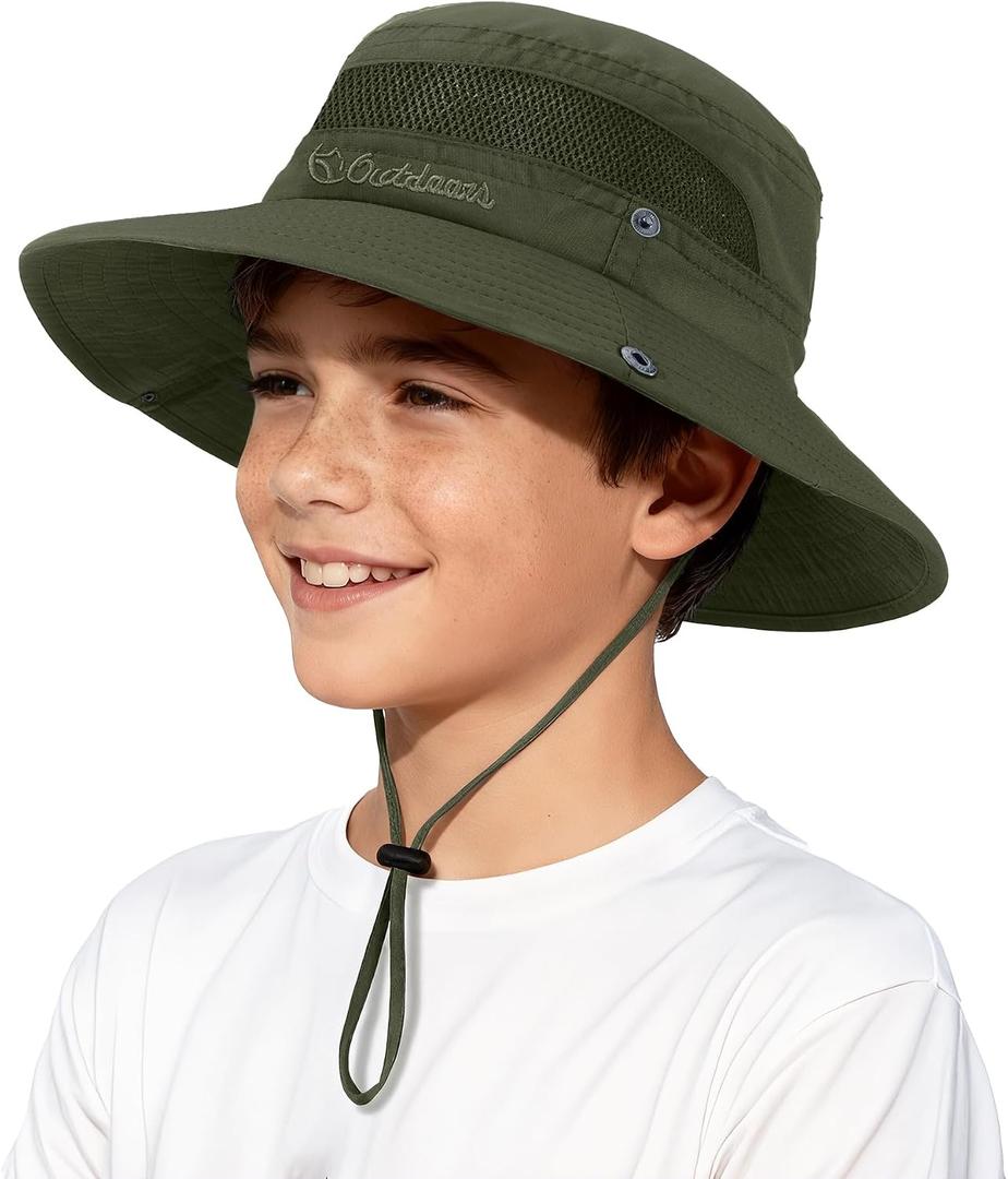 Komorebi UPF 50+ Kids Sun Hat，Wide Brim Bucket Hats for Kids Beach Outdoor (Brown)