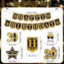 30th Birthday Decorations - 12 PCS Black Gold Happy 30th Birthday Banner 30th Hanging Swirls Streamers Surprise 1996 Honeycomb Centerpieces Table Decorations for Birthday Party Supplies Favors