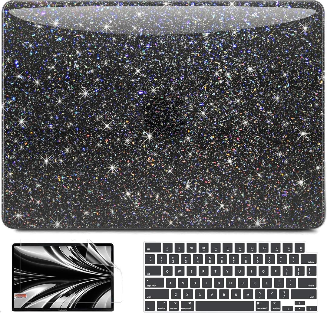 AKIT Compatible with MacBook Air 13 inch Case Sparkly M5 2026 2025-2022 M4 M3 M2 A3240 A3113 A2681, Glossy Glitter [Anti-Cracking] Hard Shell Laptop Case Cover for MacBook Air 13.6 inch, Black