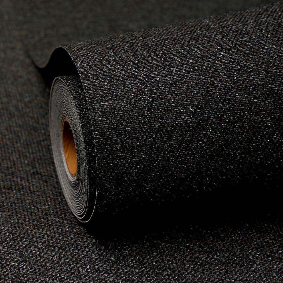 Black Peel and Stick Wallpaper Slight Velvety Feeling Woven Fabric Grasscloth Textured Washable Thick Self-Adhesive Contact Paper Removable (16.5"x236.2") S72