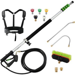 Realyou 24 FT Pressure Washer Telescoping Wand with Pressure Washer Extension Wand, Gutter Cleaner tool, 5 Spray Nozzle Tips, 2 Hose Adapters, Support Belt and Bursh Head