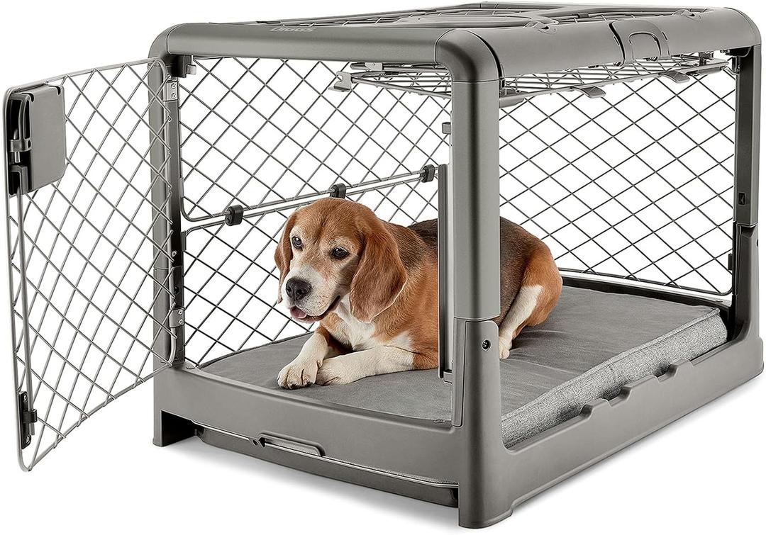 DIGGS Revol Collapsible Dog Crate with Wheels - Premium Portable Dog Crate - Safe, Stylish, and Convenient Indoor Kennel (Smoke, Medium)