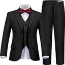 Boys Suits Slim Fit Toddler Tuxedo Suit Set for Teen Boys Communion Dress Clothes Kids Wedding Ring Bearer Outfit (14 Years, Black-5pcs)