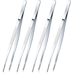 Yaomiao 4 Packs Bar Tweezers Long Garnish Tongs Bar Tweezers Stainless Steel Korean Bbq Tongs for Bartender Cocktail Cooking Food(Silver,10 Inch)
