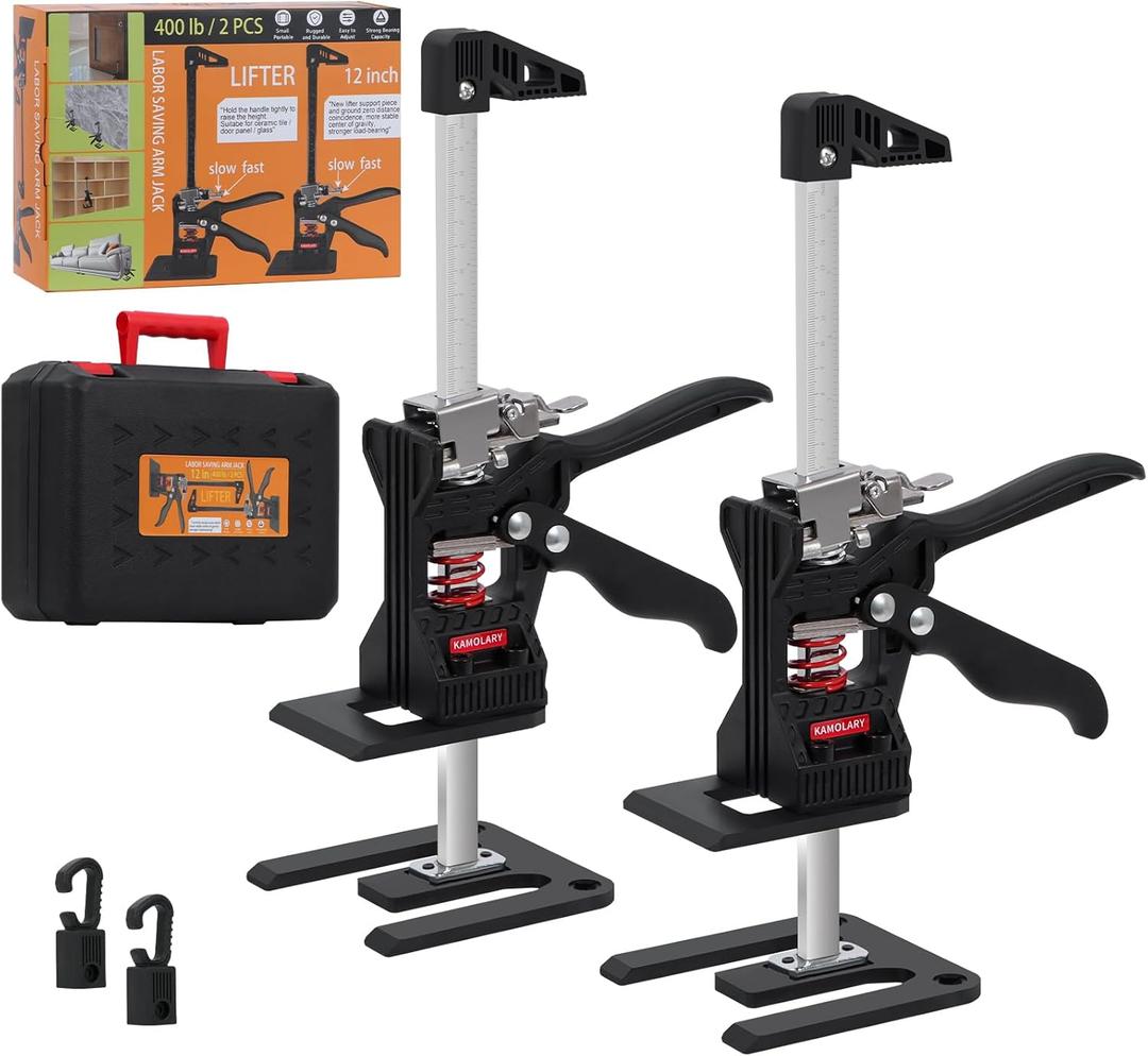 Drywall Lifter, Hand Furniture Lifter Tool, Furniture Jack, Labor Saving Arm Jack with Case, Precise Control Slow Descent, 12inch 400lb 2PCS