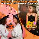 Geelin 38 Pcs Witch Theme Party Supplies Pink and Green Witch Hat Birthday Cake Topper Halloween Mini Broom and Artificial Rose Head Bat Bow Cake Decorations for Women(Bat)