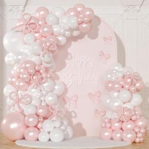 Pink and White Balloon Arch Kit 116Pcs Double Stuffed Pearl Pink and White Balloon Arch Garland Kit Include Bows for Baby Shower Gender Reveal Wedding Birthday Decoration