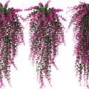 RECUTMS Fake Monkey Plants Hanging Eucalyptus Vines Fake Vines Faux Hanging Plants for Outdoor Garden Yard Backdrop Decor Indoor Room Table Wall Home Hanging Decoration(Fuchsia)