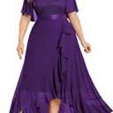 Miusol Women's Plus Size Floral Lace Cape Sleeves V Neck Ruffle Trim Formal Party Maxi Dress (0X)