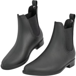DaeRainy Women's Ankle Rain Boots Waterproof Chelsea Rain Boots Women Short Rain Booties for Outdoor (7, Black)