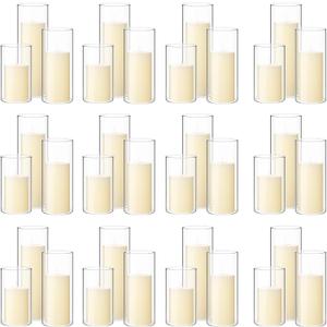 Shihanee Set of 36 Pillar Candles and Glass Cylinder Vases Clear Cylinder Holders for Slim Pillar Candles Wedding Centerpieces(2.6'' X 4.7'', 5.9'', 7.9'',Ivory White)
