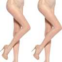 HUE Women's Pack of 2 Sheer Tights Assorted Womens Tights Including Control Top, Fishnet, Lace, Toeless Pantyhose (Natural)