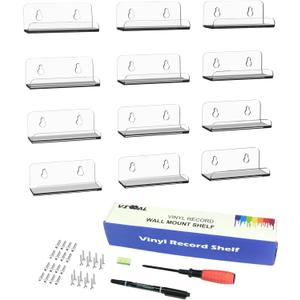 12 Pack 4 Inch Vinyl Record Shelf Wall Mount,Vinyl Record Shelf,Record Shelves Display Daily Listening and Decorate Your Office or Home (12, Clear)