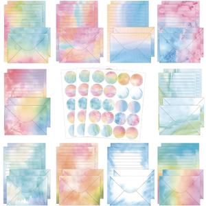 FUNCLASS 160 Pcs Stationery Set Letter and Envelopes  50 Lined Stationery Paper and 50 Matching Envelopes, 5.5 x 8.25 Inches Letter Writing Stationery for Home, Office, School(Watercolor)