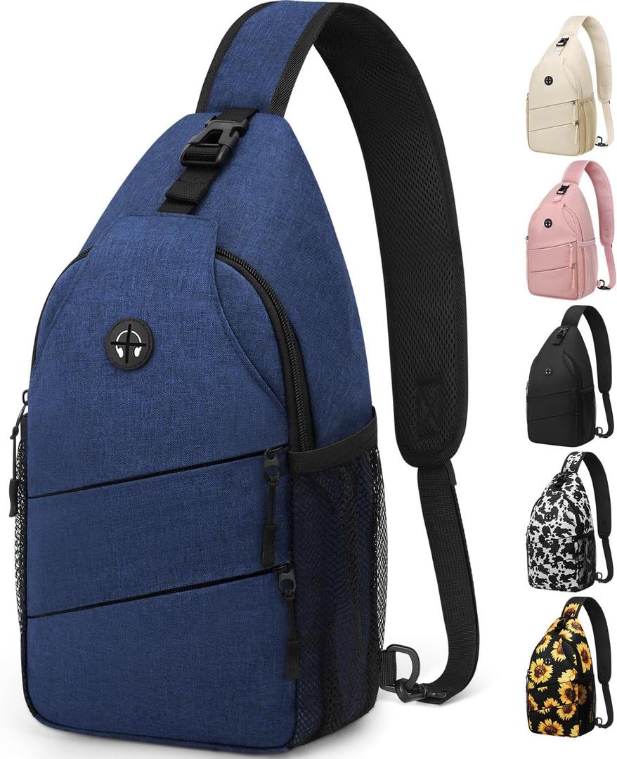 Crossbody Bags for Women Men Trendy Sling Bag Backpack Casual Chest Bag with Convertible Shoulder Strap (Medium, Blue)