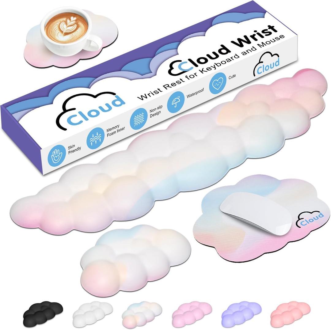 Cloud Wrist Rest Keyboard Palm Rest with Non-Slip Base for Computer Gaming Wrist Rest, YAMJUG Cloud Arm Rest Keyboard Wrist Pad Rainbow
