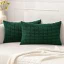 MIULEE Pack of 2 Dark Green Corduroy Decorative Christmas Pillow Covers 12x20 Inch Soft Boho Striped Throw Pillow Covers Modern Farmhouse Home Decor for Sofa Living Room Couch Bed