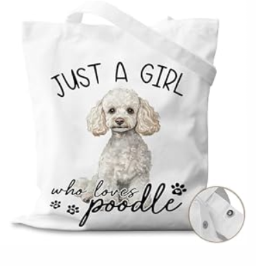 IDUXIY Just a Girl Who Loves Poodle Dog Canvas Tote Bag for Books, Travel & Daily Use, Magnetic Buckle, 16x14 Inch(033)