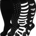 4 Pairs Plus Size Compression Socks for Women & Men, Extra Wide Calf 20-30 mmhg Knee High Compression Stockings for Circulation Swelling Support (3X-Large, A1 Assort 4 Pairs Black)
