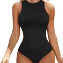 Women's Tummy Control Shapewear Bodysuit High Neck Seamless Body Shaper Sleeveless Racerback Thong Body Suit Tank (X-Small/Small (strong compression, size up), Black)