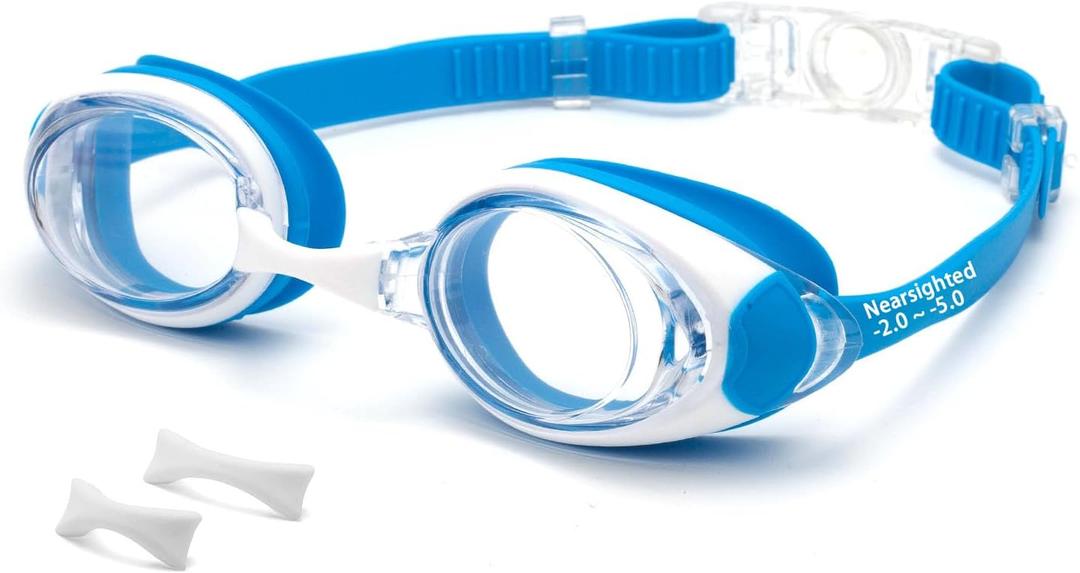 Nearsighted Swim Goggles for Kids -2.0D to -5.0D,Anti Fog Shortsighted Swimmg Glasses No Leaking,Suit for 4-14 Years (Blue)