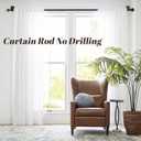 Curtain Rods No Drilling for Windows 48 to 84 Inch, 5/8 Inch Telescoping Adjustable Black Curtain Rod with Adhesive Holders, Renter Friendly for Bedroom Kitchen Apartment(36"-94")