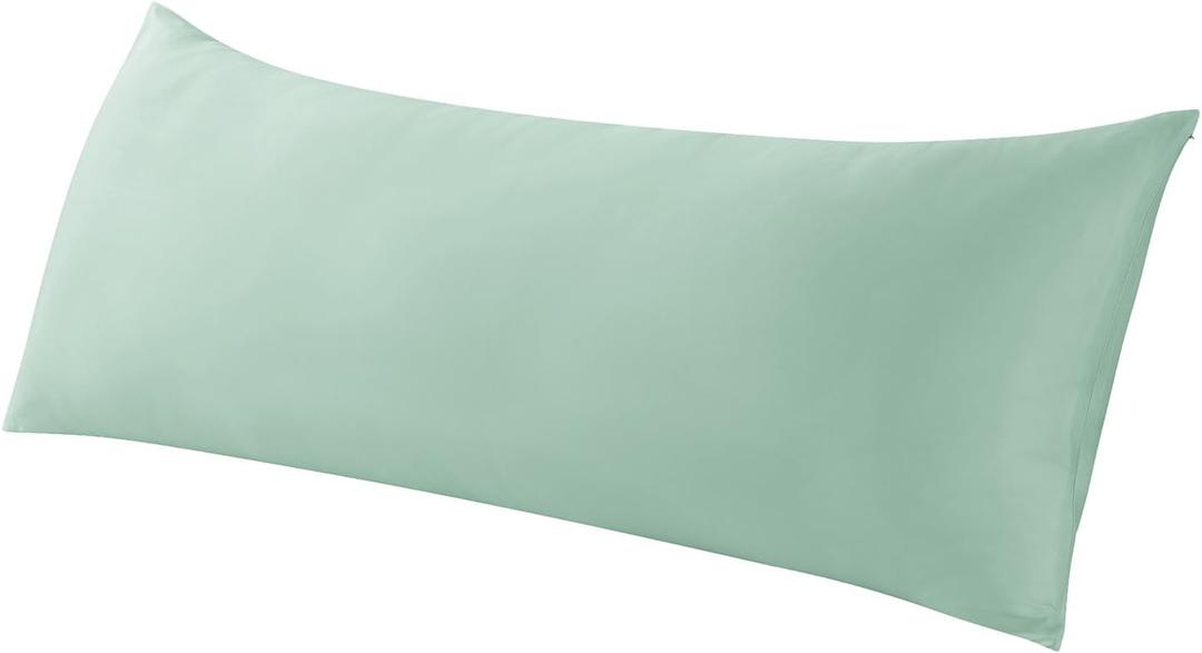 WhatsBedding Body Pillow Cover Cooling Fabric, Long Pillowcase Breathable & Skin-Friendly, Zipper Closure - Milky Green (20x54 inch)
