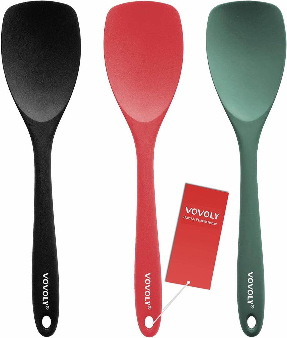 Upgrade Silicone Spatula Spoon Set,VOVOLY Heat Resistant Rubber Spoonula, Seamless Non-Stick Flexible Scrapers for Baking Mixing Tool, 3 Pack