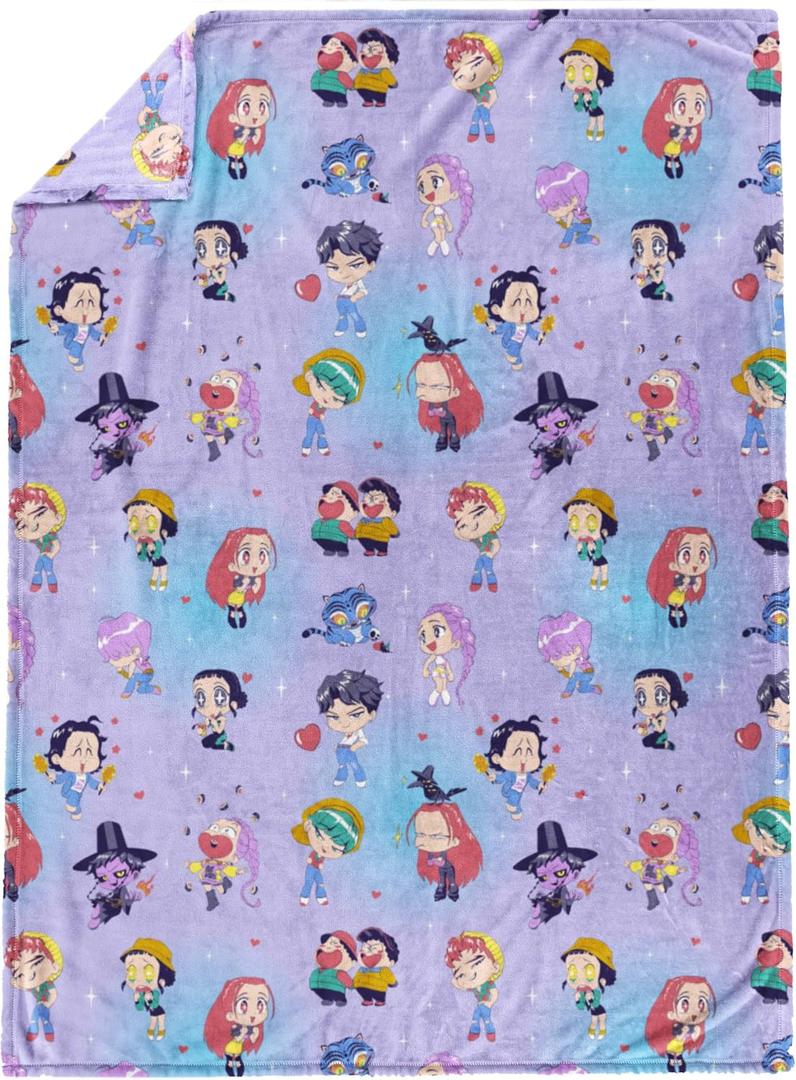 Jay Franco Kids Plush Throw Blanket  Ultra Soft Cozy Plush Fleece for Bed, Couch, Sofa, Home Dcor, Official Licensed Huntrix and Saja Boys, Light Purple - Kpop Demon Hunters, 50x60 - Large Throw