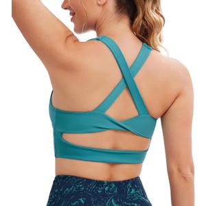 Sports Bras for Women Criss-Cross Back Padded Workout Tank Tops Medium Support Crop Tops for Women (X-Large, Dark Green)