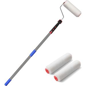 Paint Roller,4 FT Brush kit Multi-Function Paint Roller kit with House Paint Roller Brush Stainless Steel Pole, New Splicing Rod, Mural Brush for Walls and Ceiling (White) (4 FT) (4 Feet)
