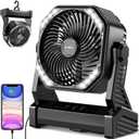 20000mAh Battery Powered Camping Fan, 58Hrs Rechargeable Portable Fan, 400LM Light, 360 Hook, Whisper Quiet Battery Operated Fan for Outdoor Car Travel Gear Essentials Power Outages Co-brand AMACOOL