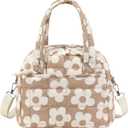 LEDAOU Lunch Box for Women Lunch bag Quilted Puffer Insulated Lunch Box with Adjustable Strap Reusable LunchBox for Work School Picnic Travel (Big Flower Brown)