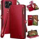 XcaseBar compatible with iPhone 16 Pro Max 6.9" Wallet case with Zipper Credit Card HolderRFID Blocking,Flip Folio Book PU Leather Phone case Shockproof Cover Women Men for Apple 16 Pro Max case Red