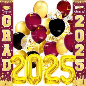 Graduation Decorations Maroon Gold 2025/Burgundy Maroon Graduation Party Decorations ASU/FSU Congrats Grad Porch Sign Burgundy Gold Balloons