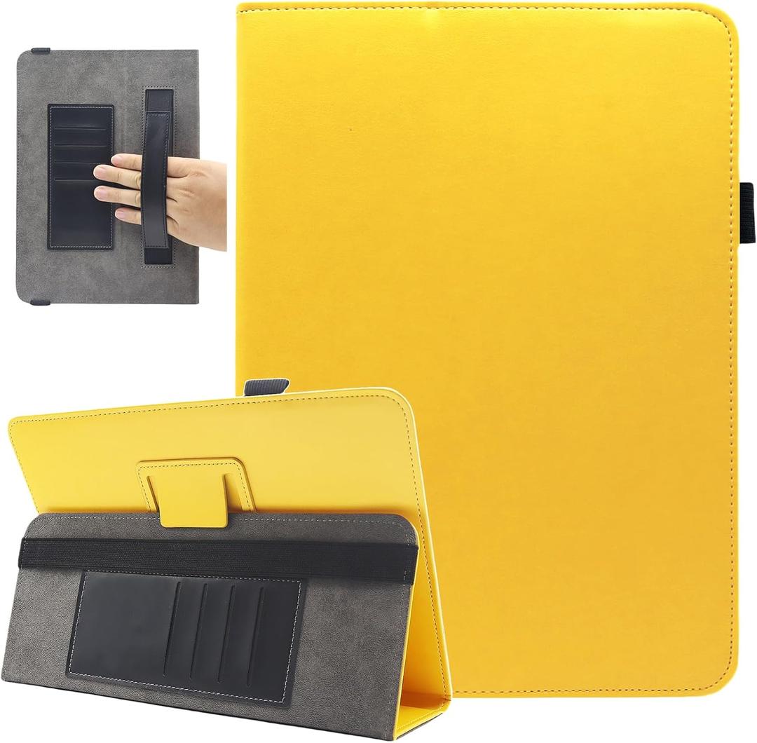 Universal 10 10.1 11 Inch Tablet Case, Viclowlpfe Protective Folio Stand Android 16 15 Case for 9.6-11 Inch Tablet with Hand Strap and Cards Slots, Lemon Yellow