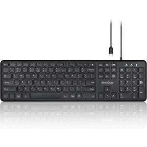 Perixx PERIBOARD-210C Wired Full-Size USB C Keyboard with Quiet Scissor Keys - Compatible with Mac, iPad, Windows, Chromebook, Tablets, Desktop, and Laptops - Black - US English (PB-210CBUS-11729)