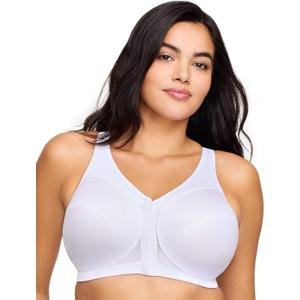 Glamorise Full Figure Plus Size MagicLift Front-Closure Posture Back Bra Wirefree #1265 (50DD, White)