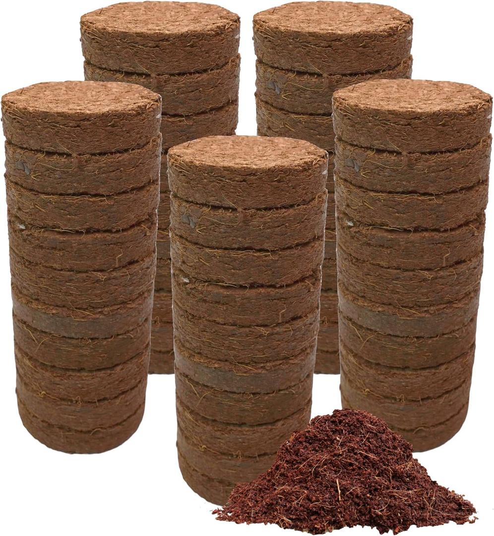 Coco Coir Discs (40mm, 50-Pack) - Organic Coconut Disc for Plants - Seed Starting Discs - Seedling Soil for House Plants, Potting Soil, Indoor Gardens - Organic Coco Coir - Compressed Coconut Pellets