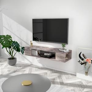 GHC Floating TV Stand, Wall Mounted Entertainment Center and Cabinet Shelf, TV Console with Storage, Media Console for DVD Player, Space-Saving Under TV Shelf for Bedroom, Living Room (Grey), 11.8D x 39.4W x 7.1H in
