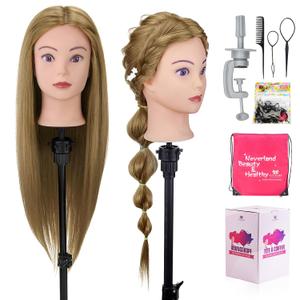 28" Mannequin Head Human Hair, 80% Real Hair Mannequin Head, Cosmetology Manikin Doll Head for Hair Styling Set #27, Training Practice Braiding Head with Table Clamp Suitable for Hair Extensions (27 Light Brown)