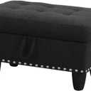 NicBex Ottoman Storage Upholstered Linen Ottoman Foot Rest with Storage Small Rectangle Ottomans for Living Room and Bedroom, Black Grey
