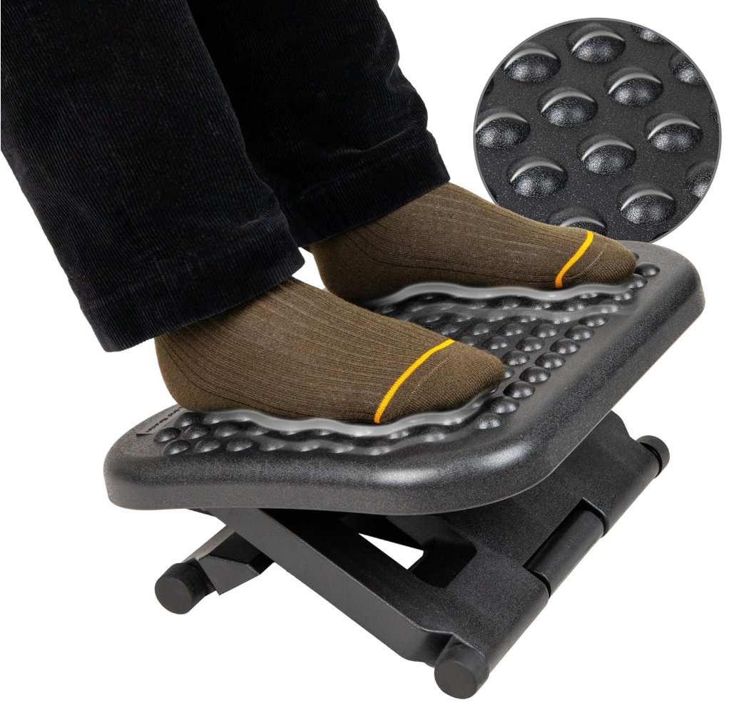 Mind Reader Foot Rest, Under Desk at Work, Ergonomic, Height Adjustable, Office, Plastic, 17"L x 13"W x 6.25"H, Black